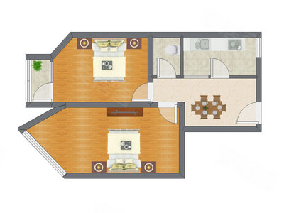 2室1厅 68.36平米户型图