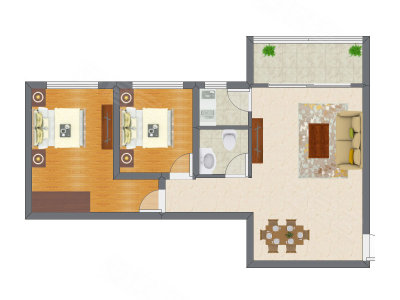 2室1厅 66.00平米户型图