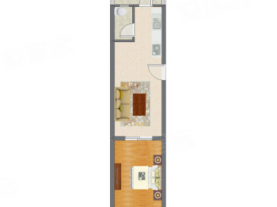 1室1厅 54.89平米户型图