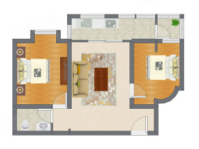 2室1厅 76.98平米户型图