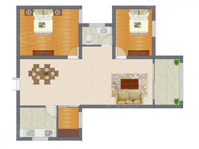 2室2厅 88.00平米