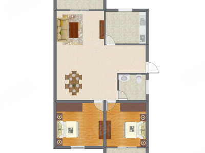 2室2厅 92.49平米户型图