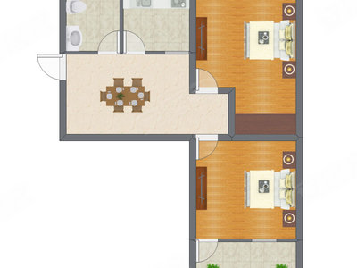 2室1厅 55.83平米
