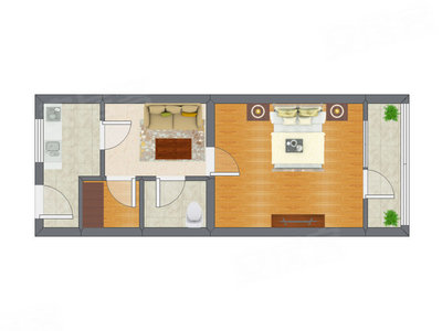 1室1厅 50.39平米户型图