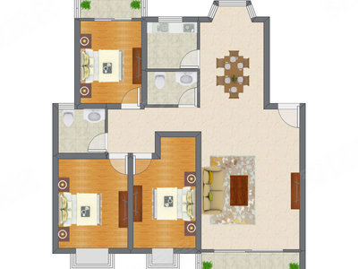 3室2厅 123.45平米户型图