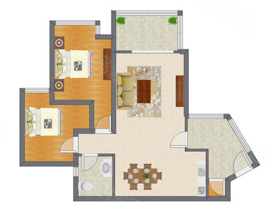 2室2厅 90.67平米户型图