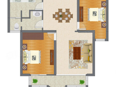 2室2厅 105.82平米户型图