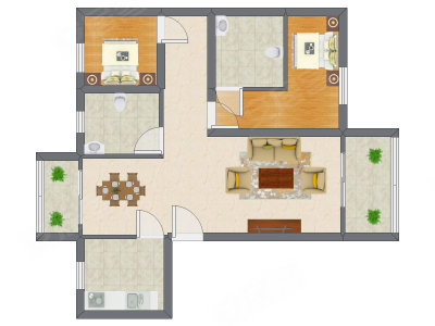 2室2厅 56.60平米户型图