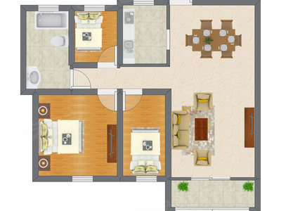 3室2厅 63.01平米户型图