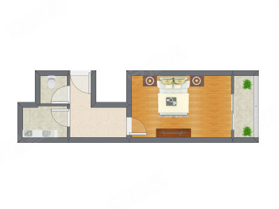 1室1厅 38.64平米户型图