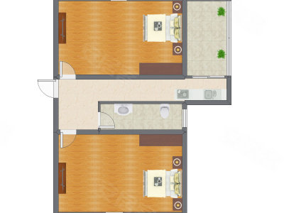 1室1厅 74.39平米户型图