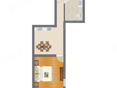 1室1厅 52.43平米户型图