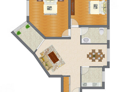 2室2厅 106.17平米户型图