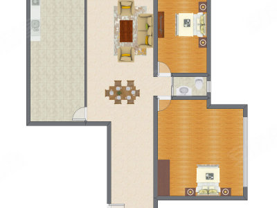 2室2厅 127.44平米户型图