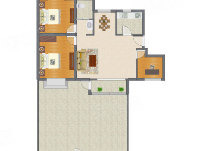 3室2厅 92.55平米户型图