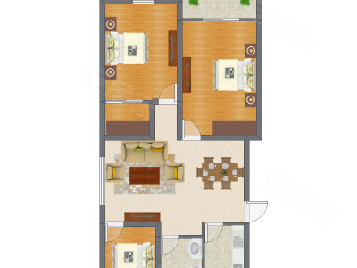 3室1厅 74.34平米