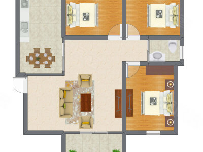 3室2厅 69.68平米户型图
