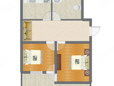 2室1厅 52.77平米户型图