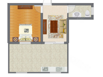 1室1厅 43.61平米户型图