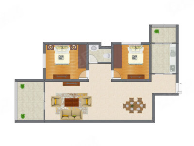2室2厅 89.00平米户型图
