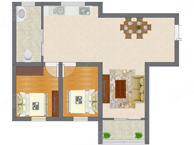 2室1厅 55.14平米户型图