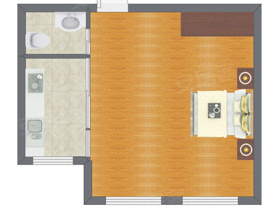 1室1厅 46.68平米户型图