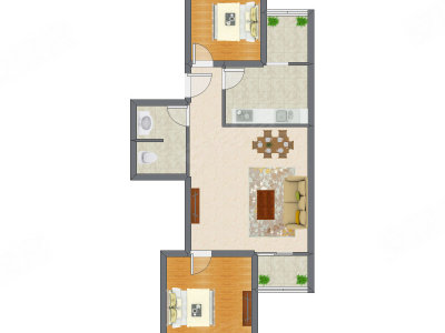 2室2厅 96.37平米户型图