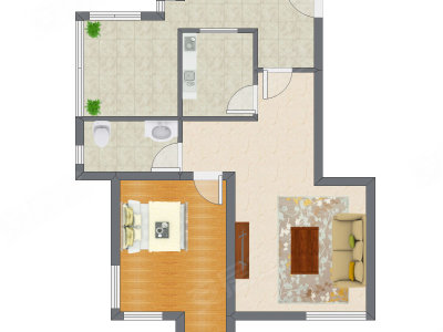 1室1厅 63.20平米户型图