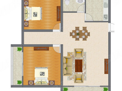 2室1厅 94.55平米户型图