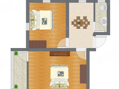 2室1厅 34.83平米户型图