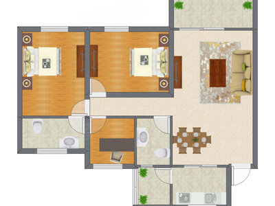 3室1厅 106.00平米户型图