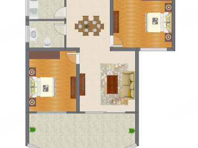 2室2厅 91.13平米户型图