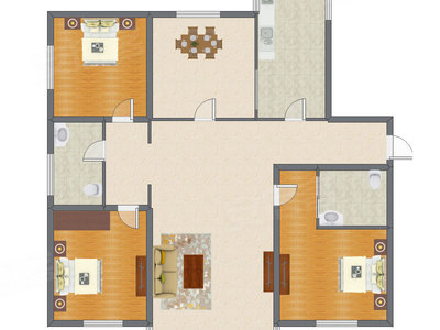 3室2厅 198.00平米户型图