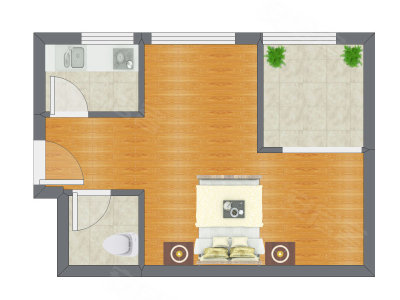 1室0厅 49.77平米户型图