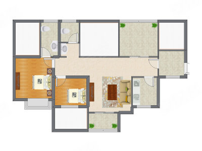 2室1厅 89.00平米户型图