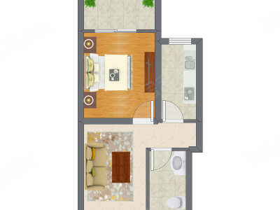 1室1厅 51.00平米户型图