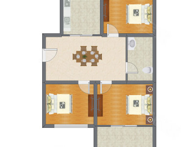 3室1厅 77.00平米