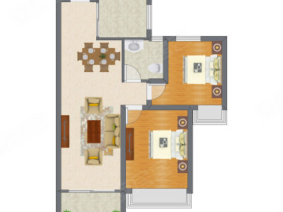 2室2厅 58.95平米