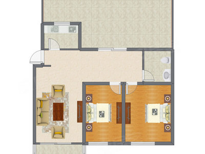 2室1厅 92.06平米户型图