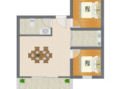 2室2厅 42.30平米户型图