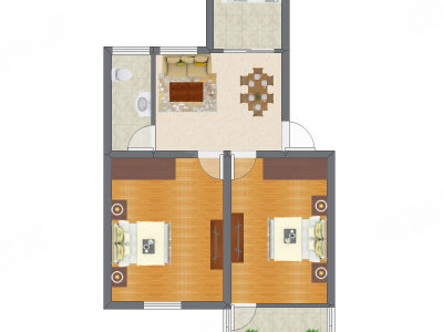 2室1厅 54.31平米户型图
