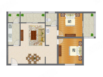 2室2厅 94.94平米户型图