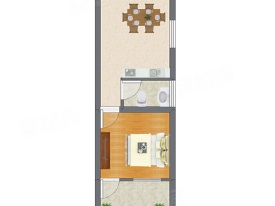 1室1厅 26.55平米户型图