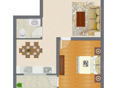 1室2厅 47.98平米户型图