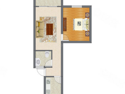 1室1厅 54.69平米户型图