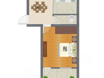 1室1厅 30.41平米户型图
