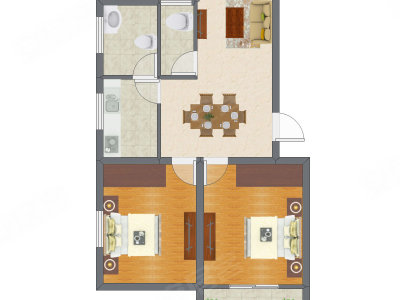 2室2厅 55.53平米