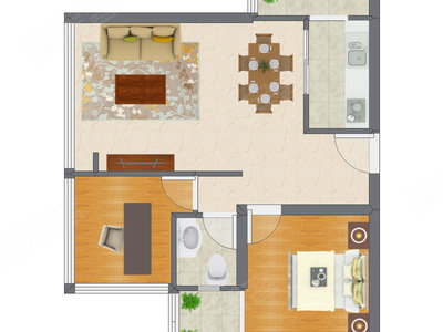 2室2厅 60.04平米户型图