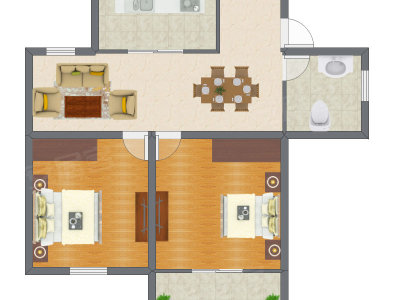 2室1厅 70.98平米