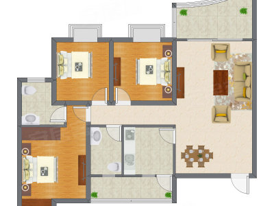 3室2厅 95.49平米户型图